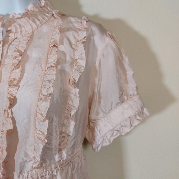 Eduardo Blanco 100% Silk Regency Vibe Ruffled Top, Size Large - Picture 4 of 12
